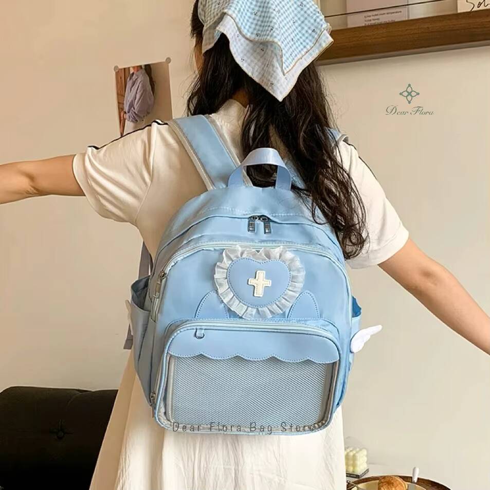 New Cute Wing Cross Ita Backpacks Y2K Large Capacity Knapsack Lolita Girl Transparent Schoolbag outdoor Bookbag Travel Rucksack