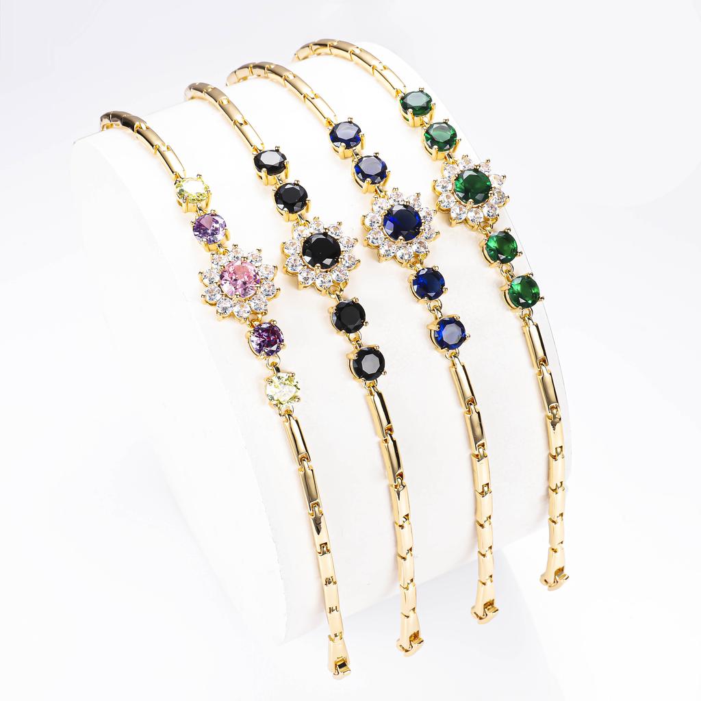 CM Jewelry Luxurious Women Pulsera Cute Gem Gift Black Blue Green Colorful Zircon Sunflower 18k Gold Plated Bracelets