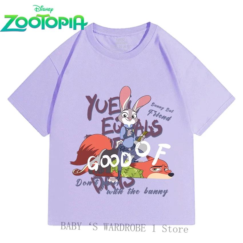 Boys and Girls Cotton Short Sleeve Shirts Disney Zootopia Cartoon for Ages 3-12 Cute and Fashionable