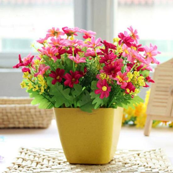 Artificial Flowers 28 Heads Table Centerpiece Vibrant Color One Bouquet 7 Branch Silk Artificial Decorative Flower for Wedding