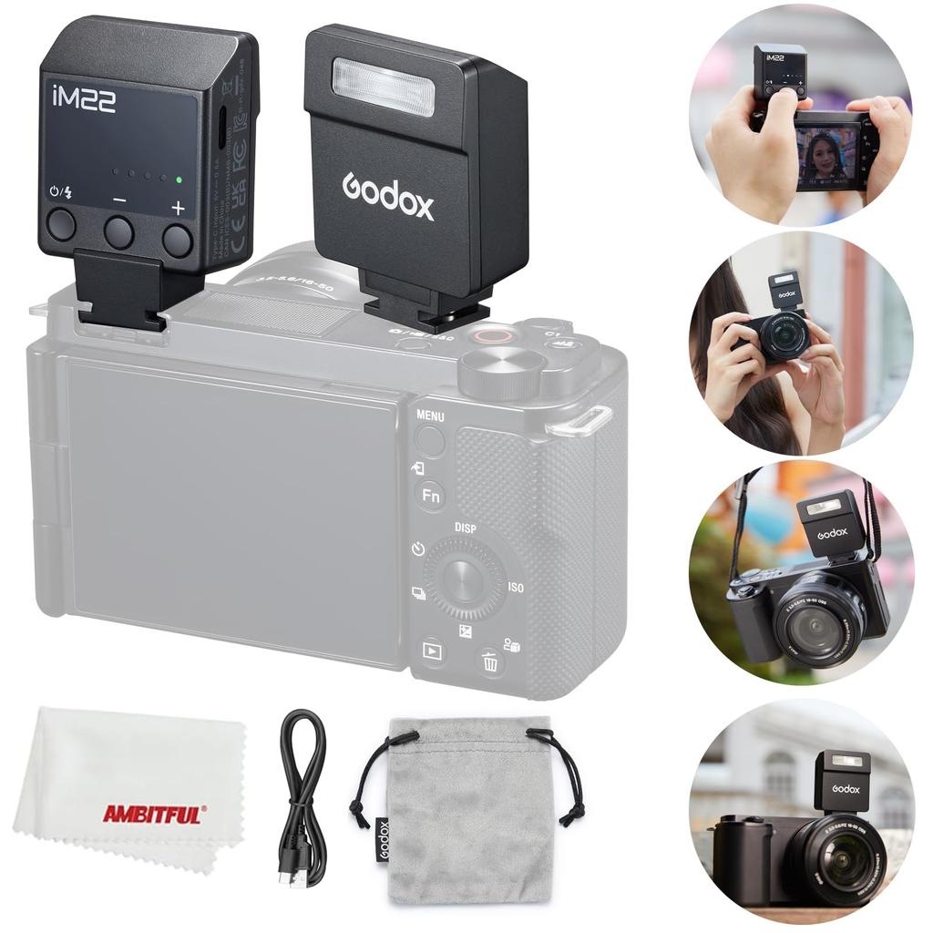 Authorized Godox iM22 Camera Mini Flash 440 Full Power Single Contact Hot Lithium Battery for and Olympus Cameras [Godox Dealer] Flash, Speedlite,