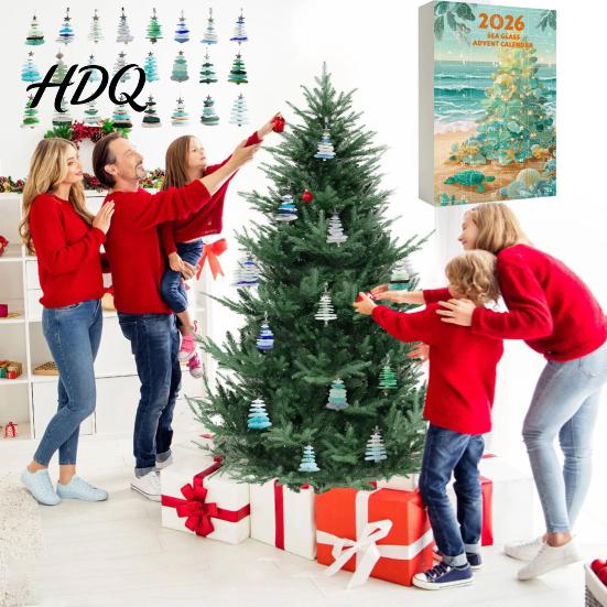 Regalo Conto alla Rovescia per le Feste per Bambini 2026 Calendario dell'Avvento Stile Vetro Marino Scatola Cieca 24 Pezzi Ornamenti a Tema Costiero Ornamenti Acrilici da Appendere all'Albero,