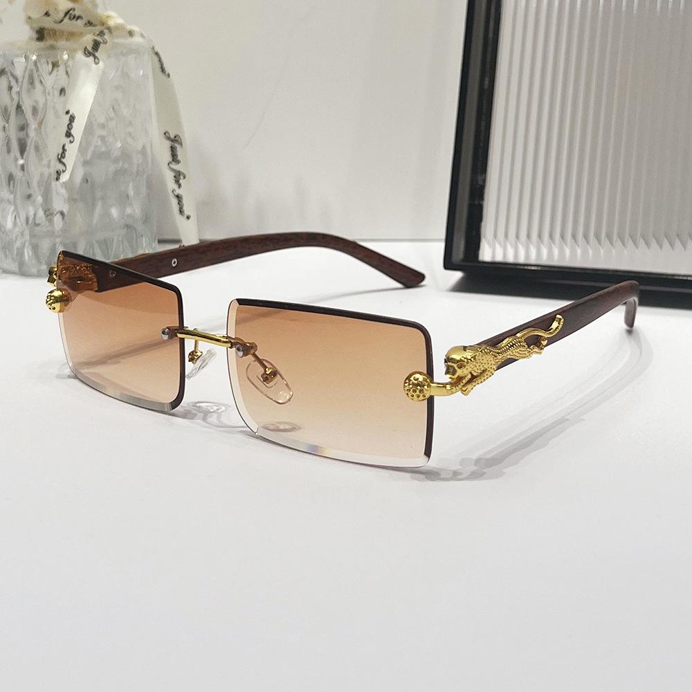 2024 Frameless Leopard Print Square Sunglasses – European & American Style