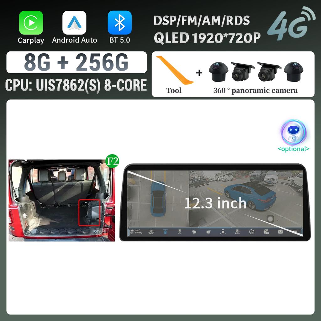 12.3inch Car Radio Stereo For Jeep Wrangler 2011-2017 Android 14 Multimedia Navigation 4G GPS WIFI Wireless Carplay Touch Screen