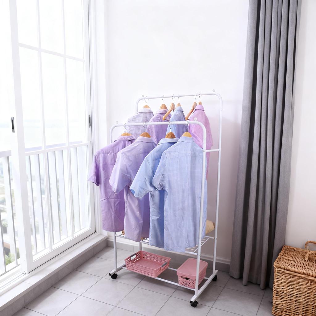 Susire Clothes Rack Large Indoor Clothes Drying Pipe Clothes with Double 80cm Wide - Stylish, Sturdy, Capacity, Rack, 2-Tier Hanger, Rack, Casters,