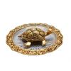 Metal Feng Shui Tortoise On Plate Fantasy Showpiece (Golden, Diameter: 5.5 Inch)