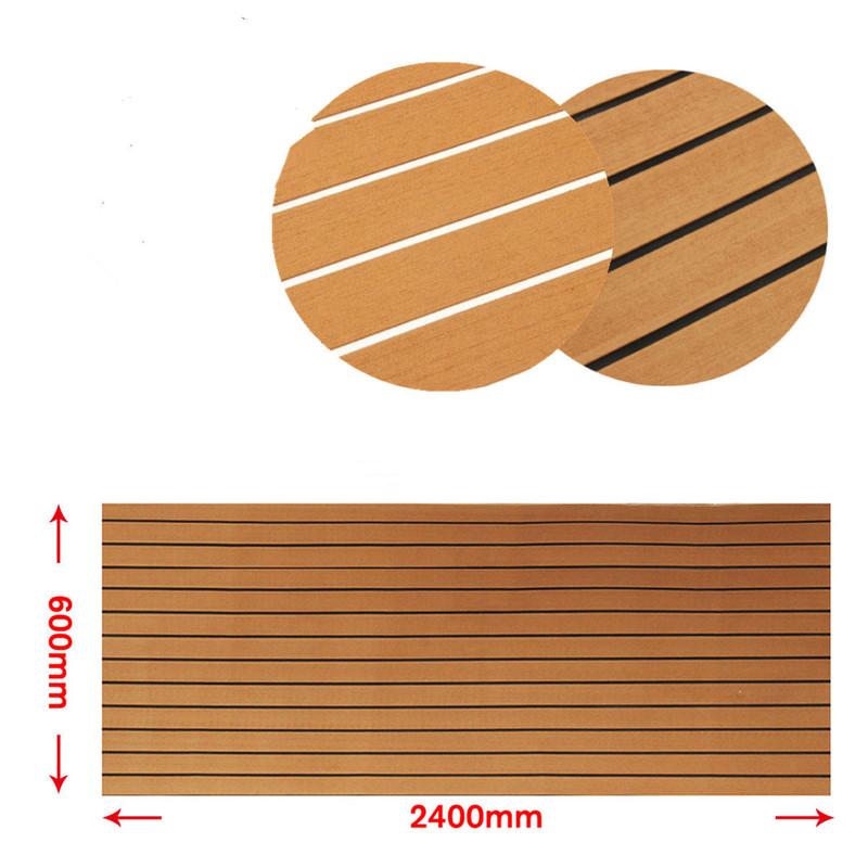 Revêtement de sol en mousse EVA autocollante imitation teck, 2 400 x 600 x 6 mm, pour pont de bateau, gris et noir, à rayures