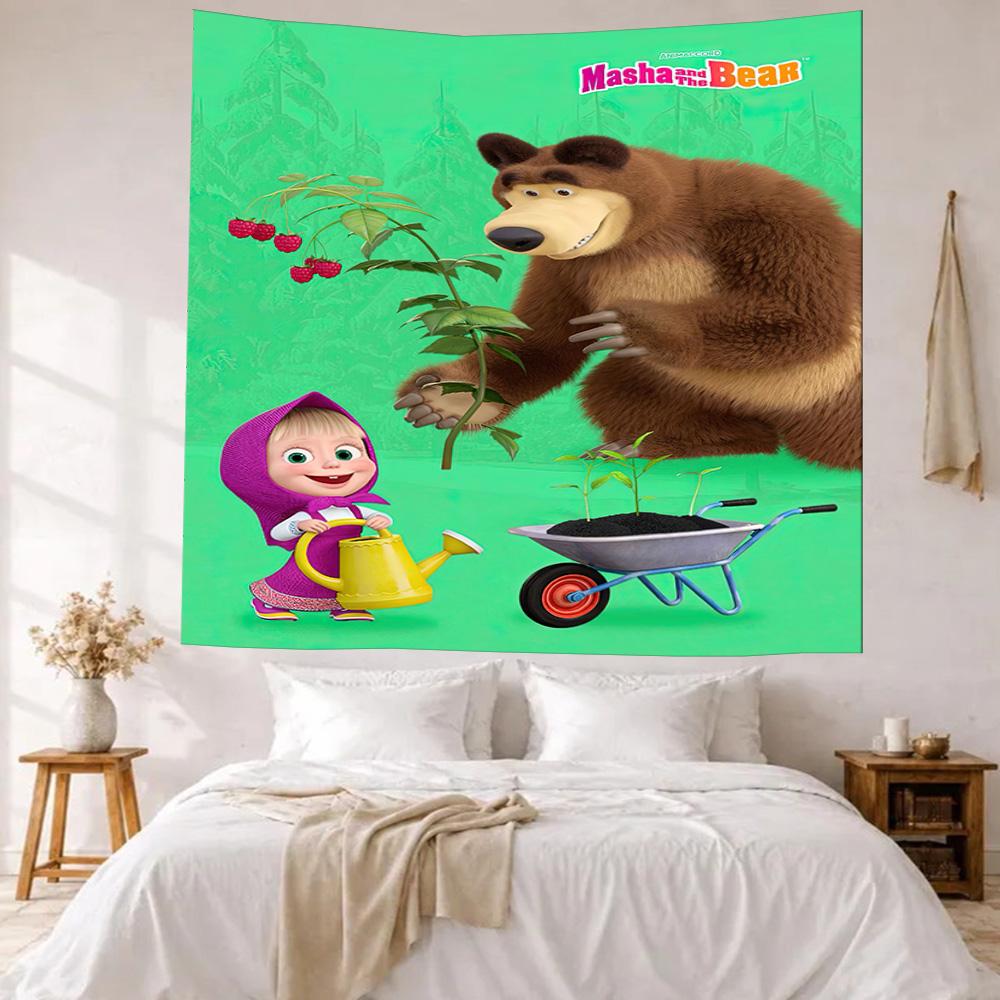 Masha Bear Wall Decor Tapestry Art For Pet Memorial Birthdaywedding Party Backdrop Family Gift