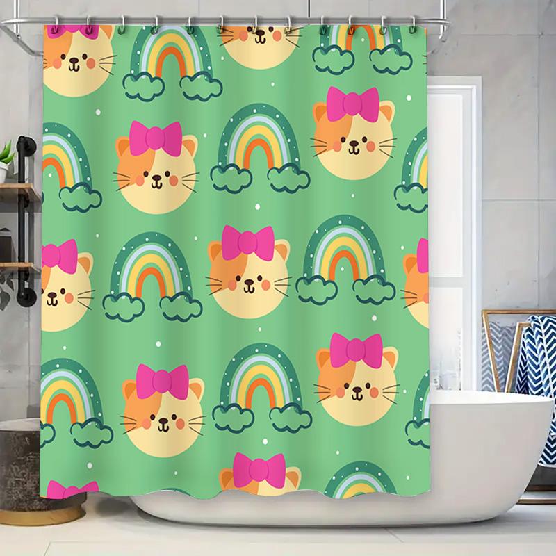 

Cute Animal Print Shower Curtain With Rainbow Clouds Design For Bathroom Decor Green Color Home Accessories (Size: 72 X 72 Inche W60H190(CM)-1 Pcs