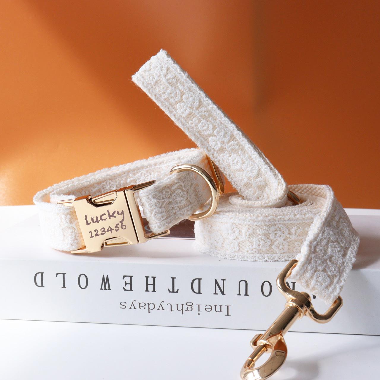 

Personalized ID Lace Wedding Dog Collar Luxury Designer Rope Bow Customized Metal Soft Adjustable Pet Collar Get Married Party XL