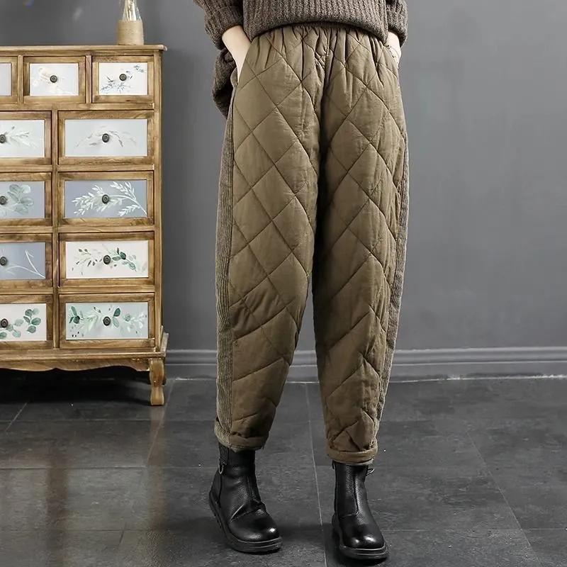 

Женские осенне-зимние больших размеров утепленные утолщенные эластичные брюки сотни спортивных брюк теплые однотонные широкие повседневные брюки 4XL