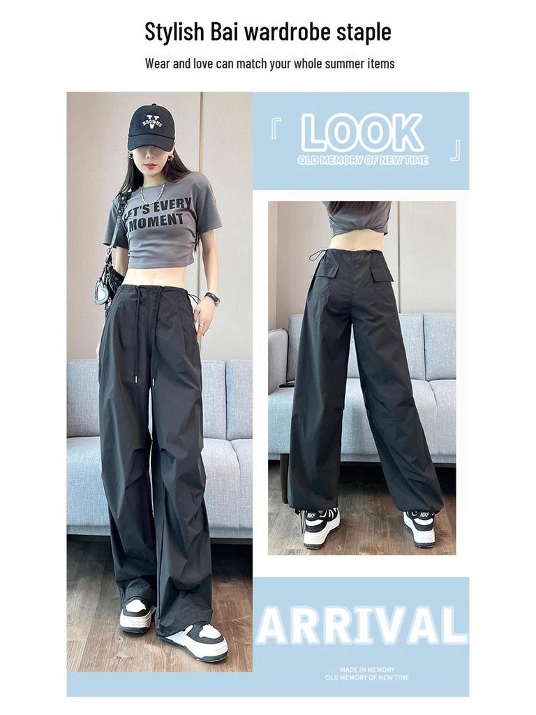 Women's Dopamine Paratrooper Jumpsuit: High-Waist, Loose-Fit, Wide-Leg Windbreaker Pants for Spring and Autumn