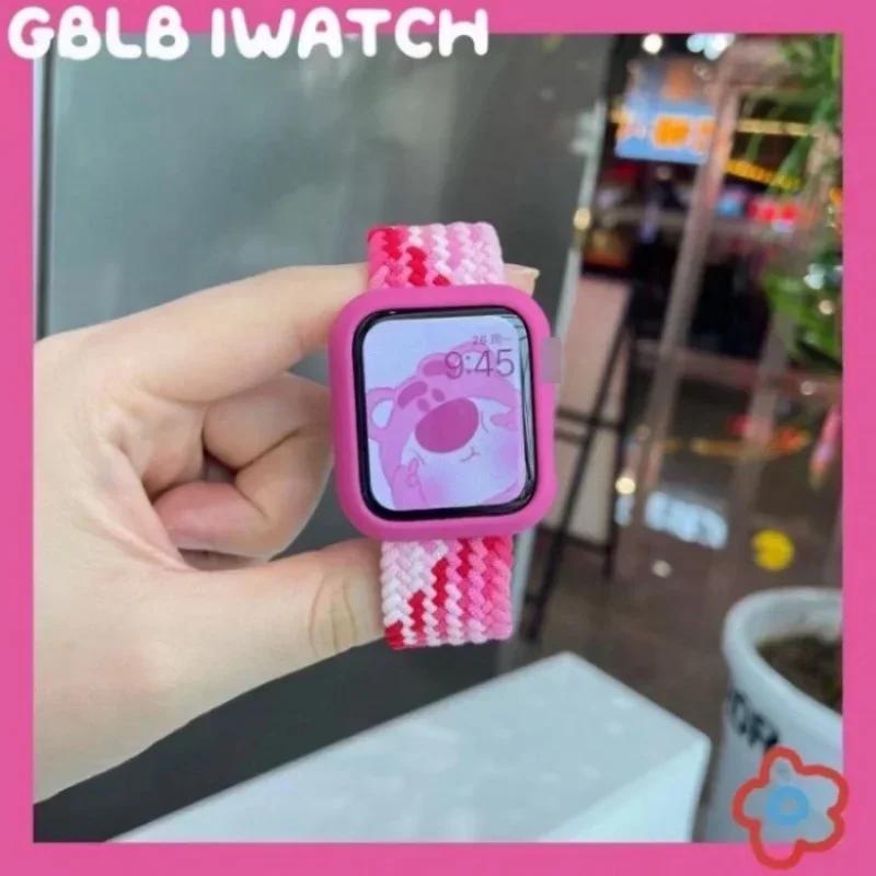 Korean Cute Braied Strap + Case For Apple Watch Band 49mm 46mm 45 44 38 42 Nylon Bracelet For iWatch Series 10 9 8 7 6 5 4 3 SE