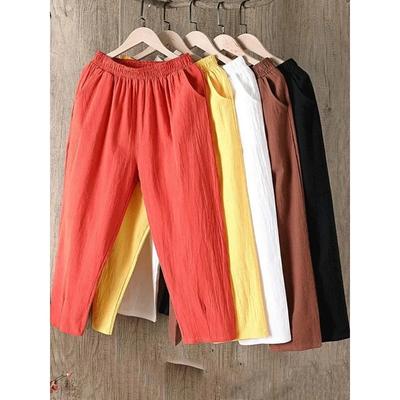 Cotton Linen Pants Women Spring Summer Large Size Solid Color Harem Pants Elastic Waist Loose Casual Woman's Linen Trousers