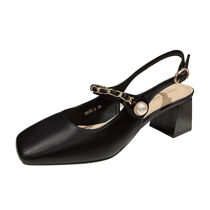 Square head bag head half slippers women wear new Mary Jane shoes high heels empty sandals women's summer thick heels