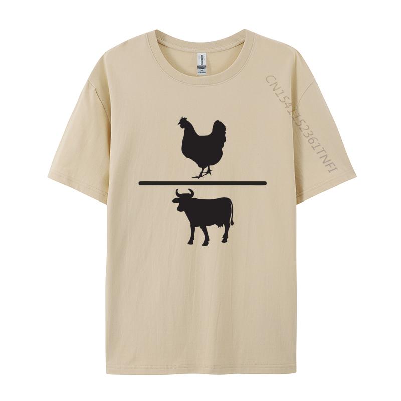 Vintage Chicken Vs Cow Tshirt Printed Tee Shirts Vintage High Quality New Tops Adult Clothing Oversize