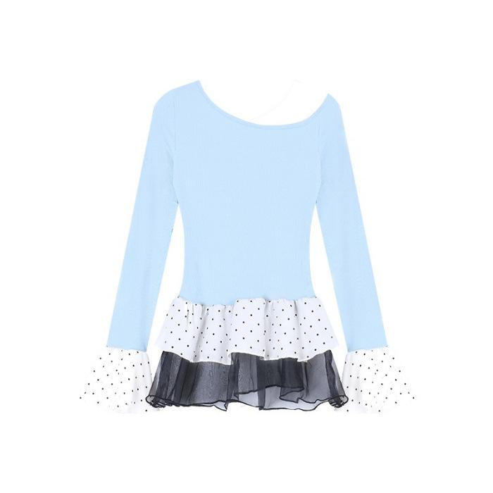 

MR [Modal Cotton] Design Sense Polka Dot Splicing Slant Shoulder Long Sleeve T-Shirt Women s Waist Off-Shoulder Black Top XL синій