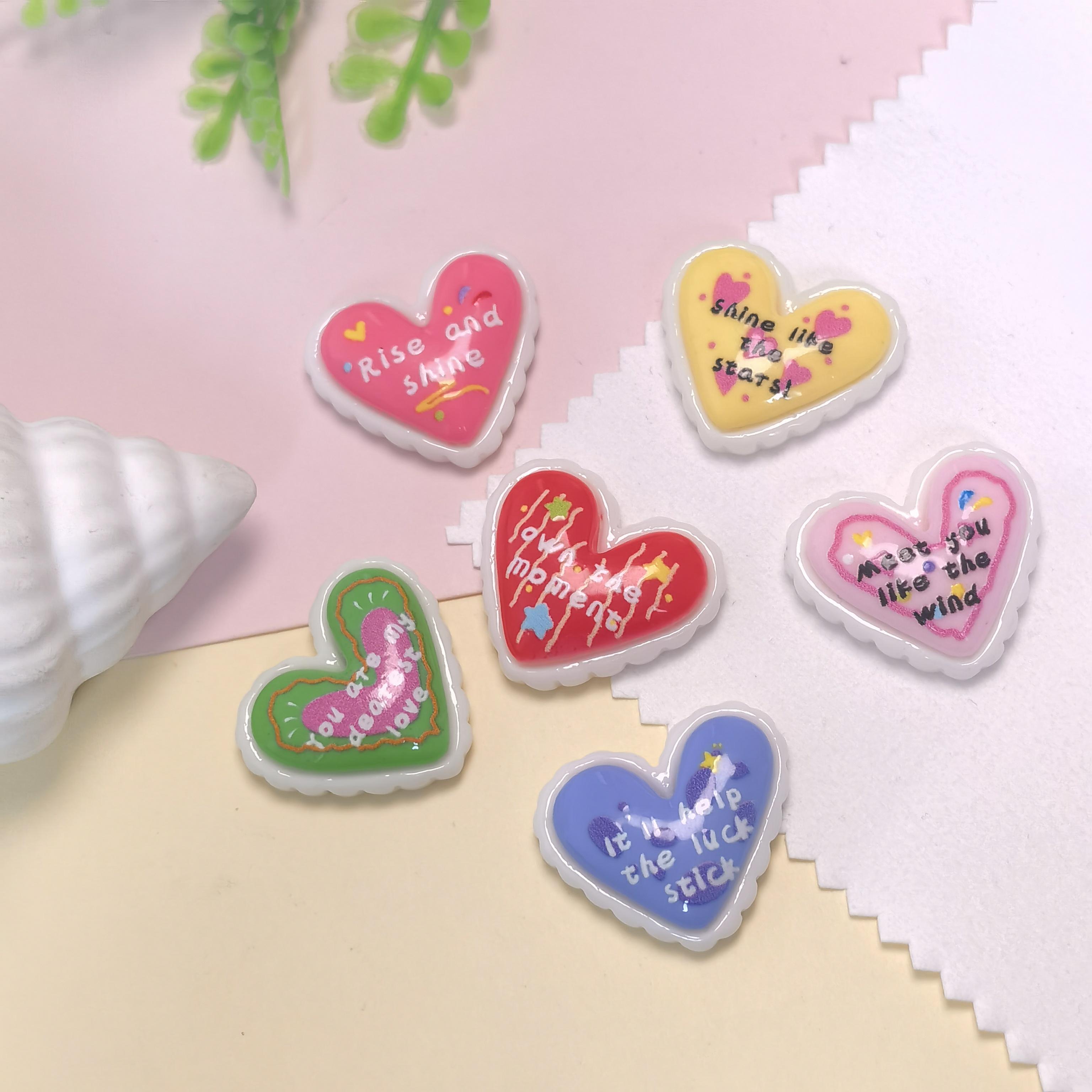 100Pcs26*23MM  Candy Color Love Heart Flatback Resin Charms Message Heart Arts Crafts Jewelry Making Decoration Accessories Resin&26*23mm-100pcs/bag