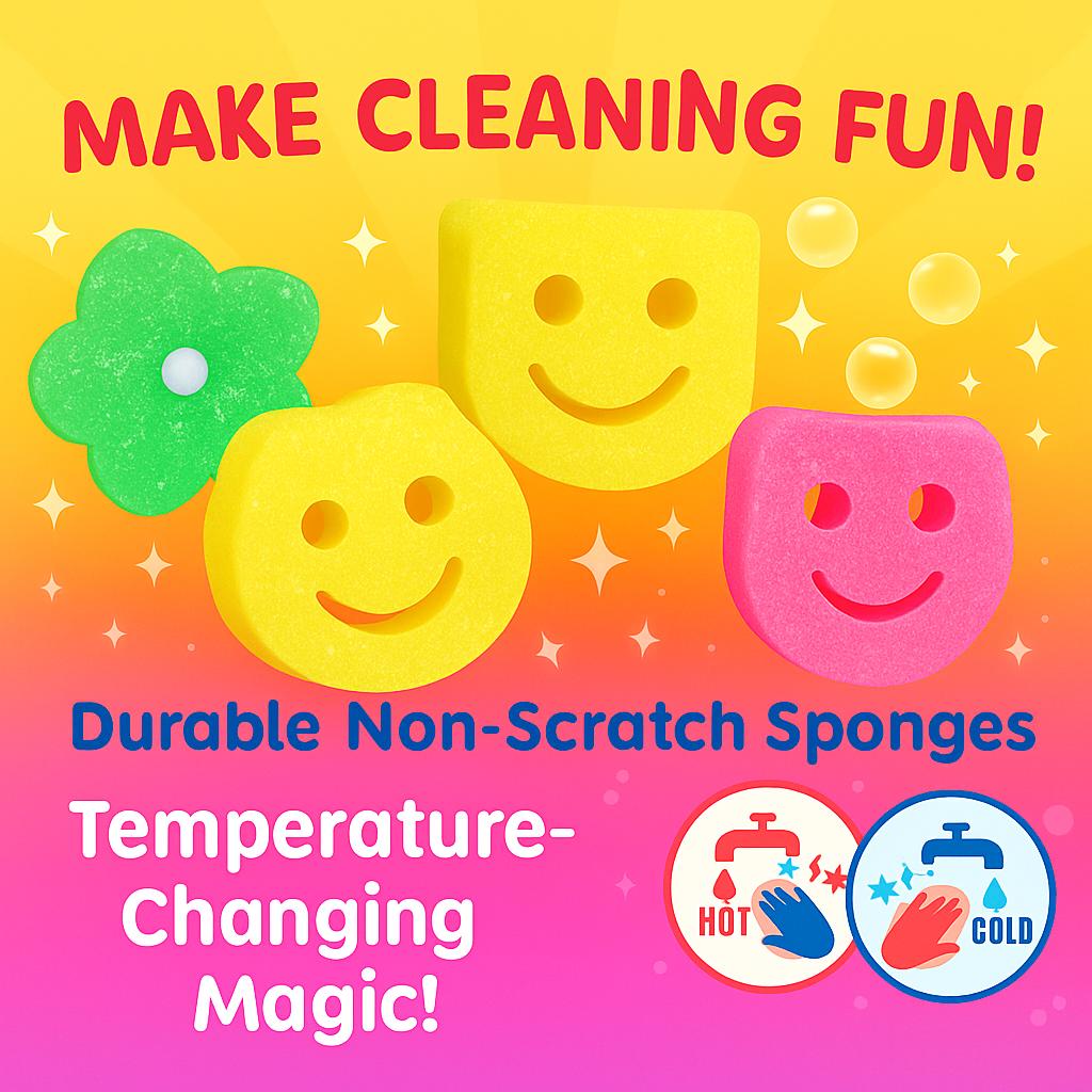 Wholesale Easy-Clean Smiley Face Magic Cleaning Sponge Durable Non-Scratch Kitchen Scouring Pads