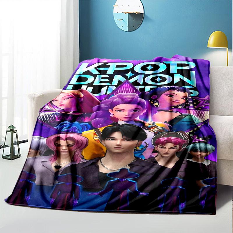 KPop Demon Hunters Pattern Blanket for Home Decoration, Bed, Sofa, Car Travel, Camping, Suitable for All Seasons, Birthday Christmas Gift