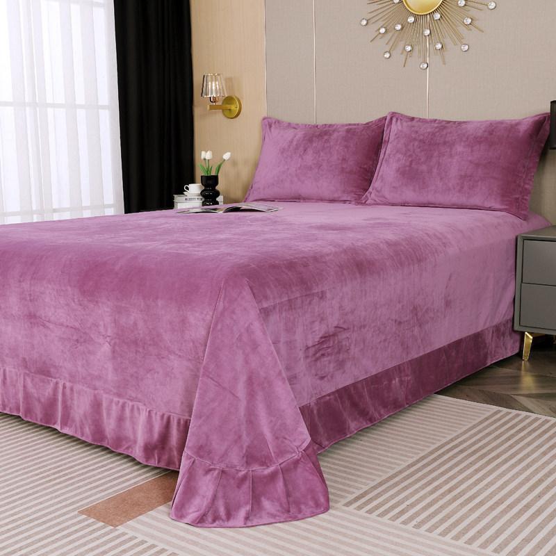 Solid Color Milk Velvet Bed Sheet Winter Warm Thick Flannel Flat Bedsheet Sets Double Size Soft Plush Bedspread No Pillowcases