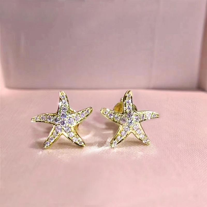 New Exquisite Small Starfish Zircon Star Earrings with Elegant and Fashionable Design, Personalized and High-end Accessories