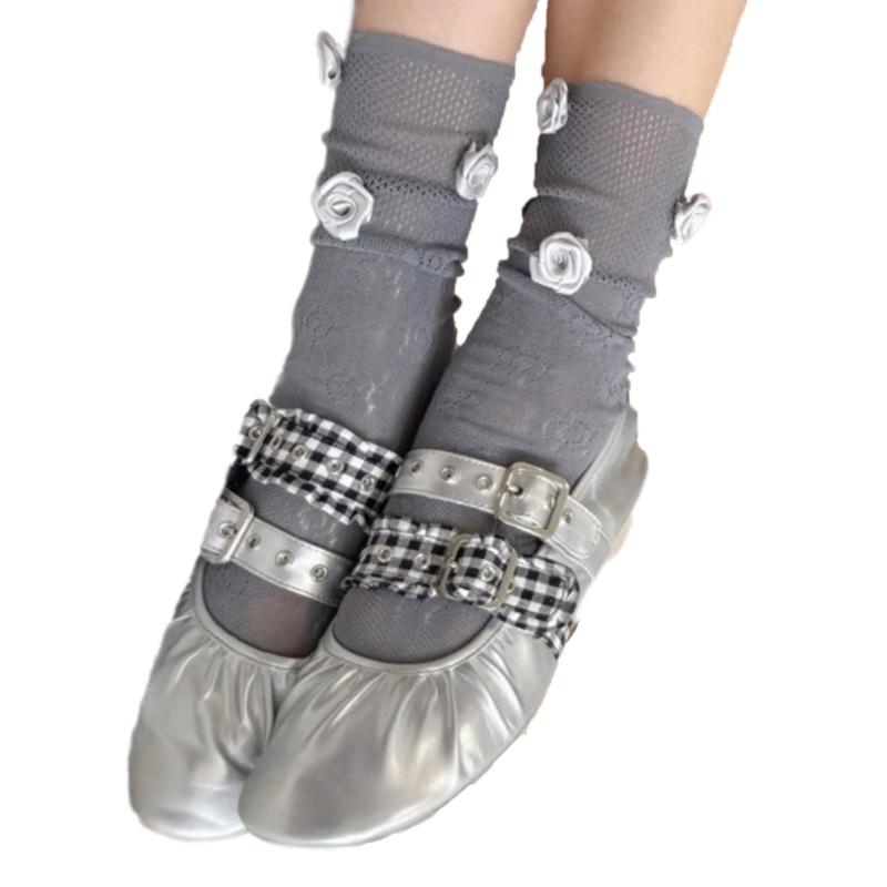 Women Crew Socks Sweet Lolitas Flower Ankle Socks Cute Princesses Ankle Dress Socks Summer Sheer Mesh Lace Socks