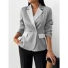 Women S Color Block Lapel Long Sleeve Blazer Coat