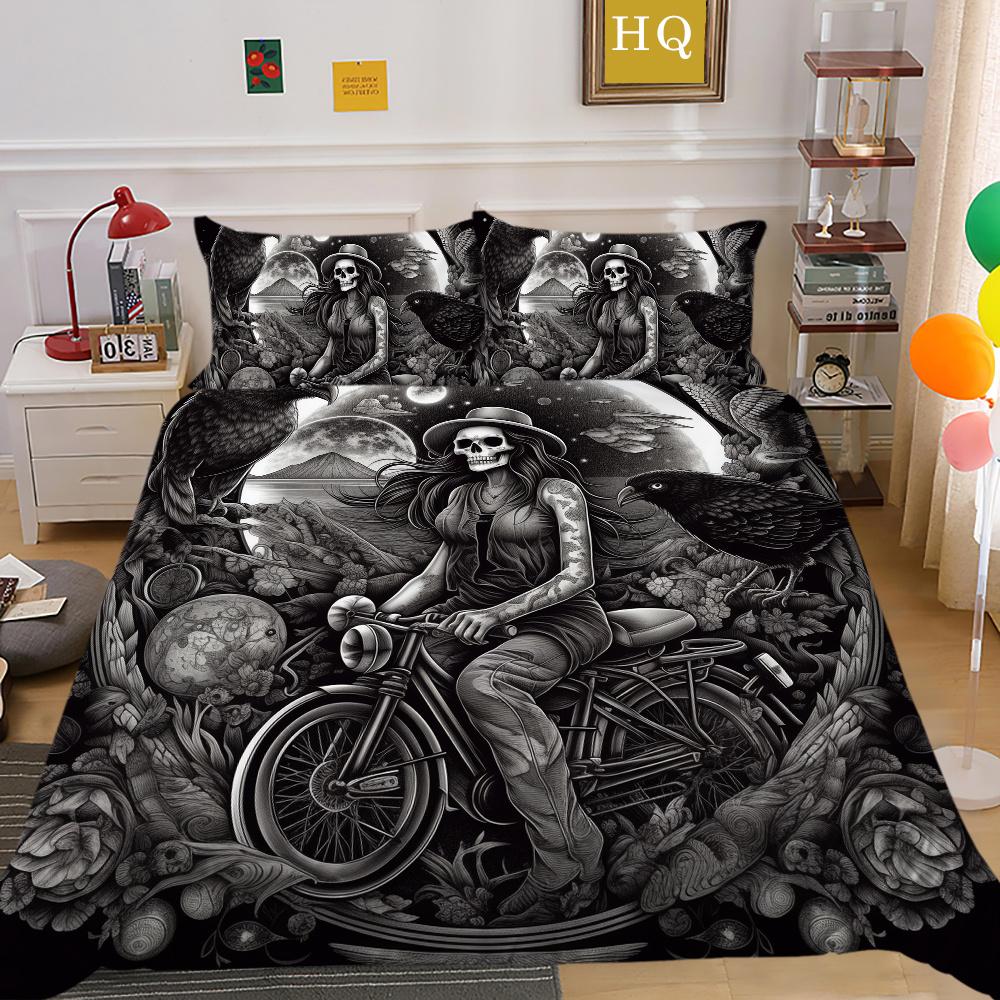 Beauty Skull Printed Home Bedclothes Double Size Microfiber Teen Fashion High Ranking Bedroom Decor