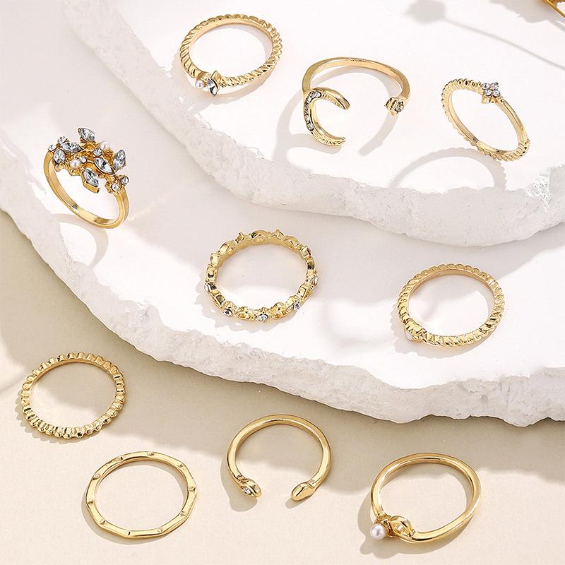 

Fashion ring set, simple moon star leaf love diamond set ring set