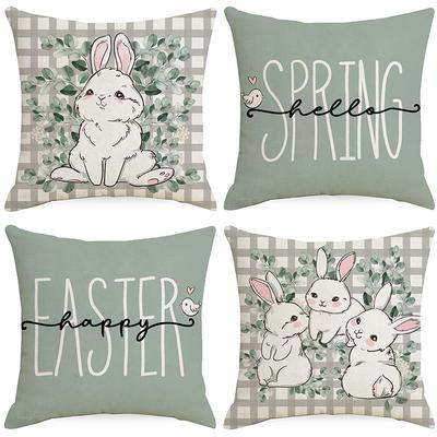 Spring Easter Linen Pillow Cover Bunny Print Pillow Cover Office Cushion