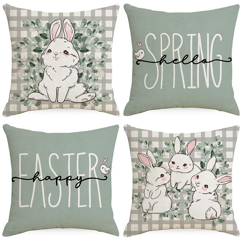 Spring Easter Linen Pillow Cover Bunny Print Pillow Cover Office Cushion