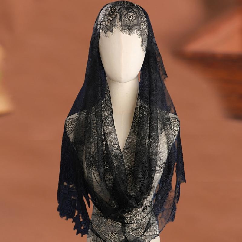 Gothic Bridal Veils Lace Brimmed Wedding Headpiece With Floral Lace For Halloween Bride Ceremony Accessories