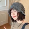 Korean Style Crochet Knit Bucket Hat Women Lightweight Breathable Sun With Lace Trim Foldable Ear Cover Cap In Beige Gray