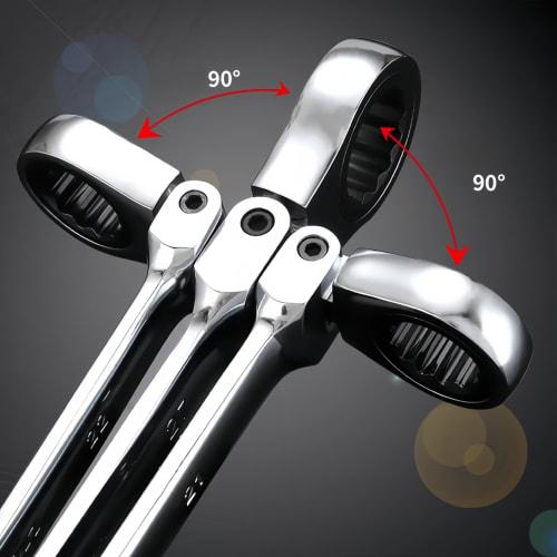 Korekaou Flex Ratchet Wrench, 8/9/10/11/12/13/14/15/16/17/18/19mm, Dual-Use Head, 180 Adjustable Angle, Swivel Ratchet, Storage Pouch Included (12-Pi
