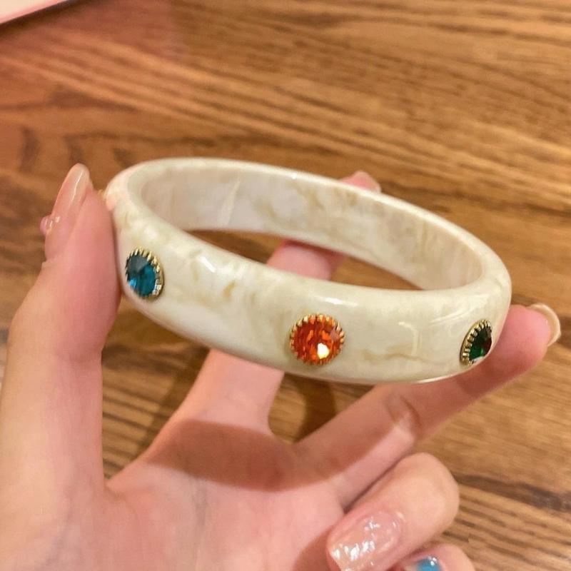 Pearl & Seashell Embedded Cuff Bangles - Ocean Theme Boho Resin Bracelet Trendy Stackable Bracelets for Women