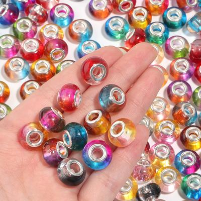20pcs 14x9.3mm Resin Beads Gradient Color Big Hole Round Loose Spacer Beads for Jewelry Making DIY Bracelet Necklace Accessories