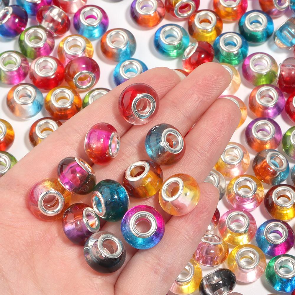 20pcs 14x9.3mm Resin Beads Gradient Color Big Hole Round Loose Spacer Beads for Jewelry Making DIY Bracelet Necklace Accessories