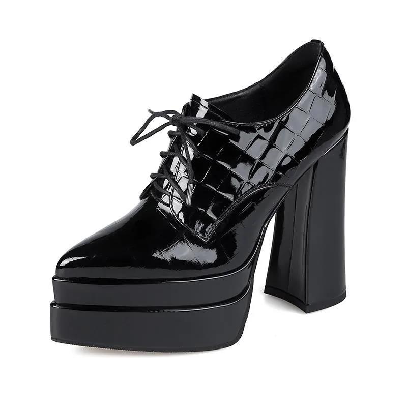

Pointed Toe Strappy High Heels Women s Spring New Patent Leather Super High Heel Platform Platform Deep Mouth Single Shoes 35