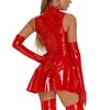 Womens Faux Leather Zipper Mini Dress Stand Collar Sleeveless Nightclub Party Dress