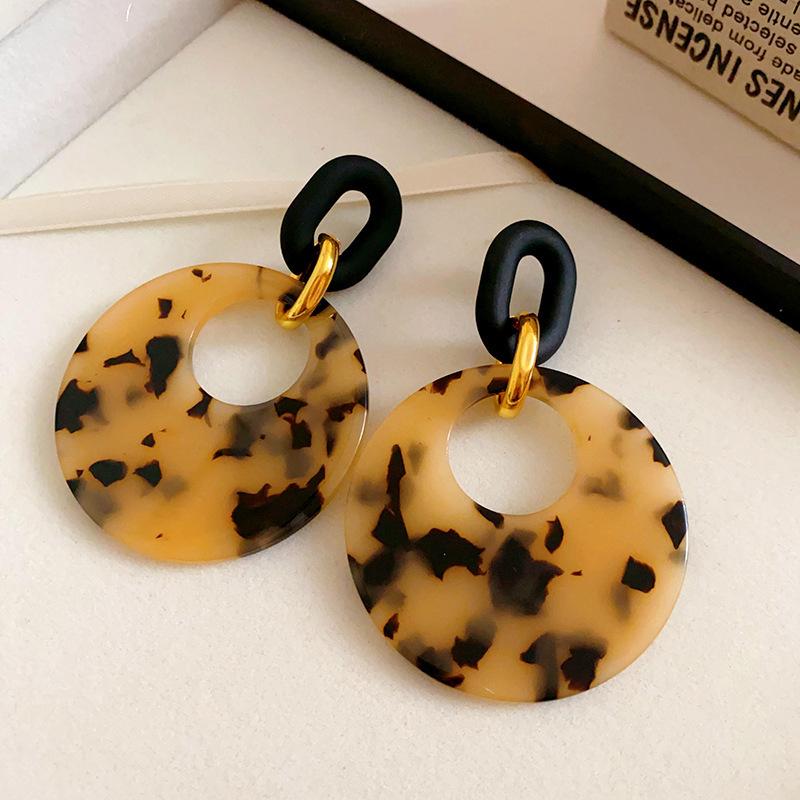 Retro Hong Kong Style Silver Needle Leopard Print Circle Earrings Light Luxury High-end Temperament Earrings Niche Earrings Women