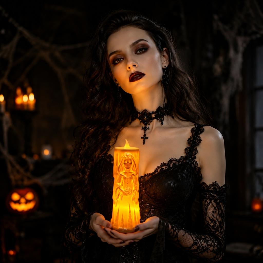 LED Ghost Candle Light Skeleton Bridegroom Electronic Candle Halloween Decorative Prop for Indoor Outdoor Use