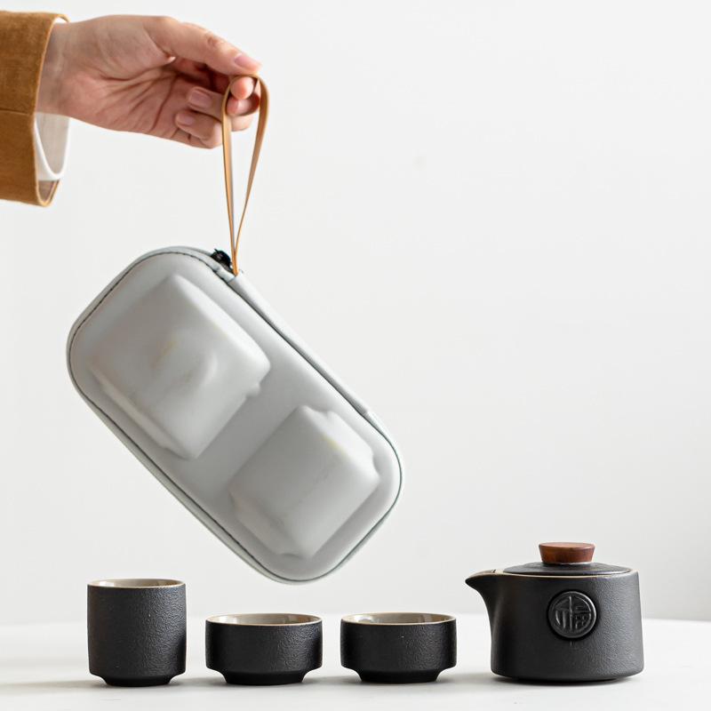 

Black pottery simple travel kung fu tea set Japanese portable outdoor high-end gifts