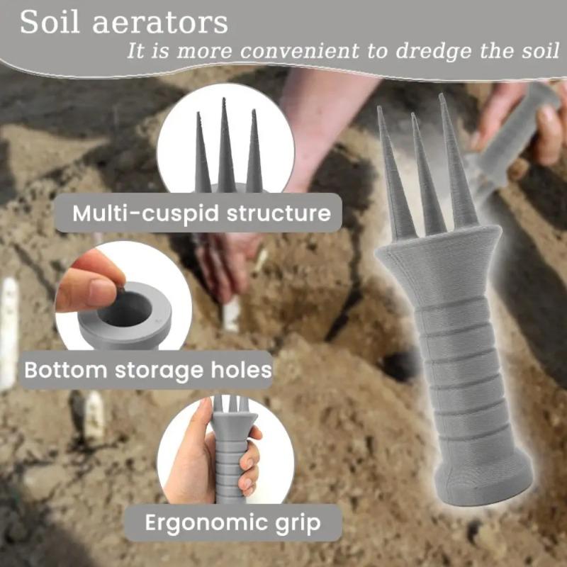 1pcs Portable 3 Spikes Hand Tiller Garden Tool Ergonomic Grip Storage Hole Flower-growing Lightweight Plastic Soil Aerator Yard