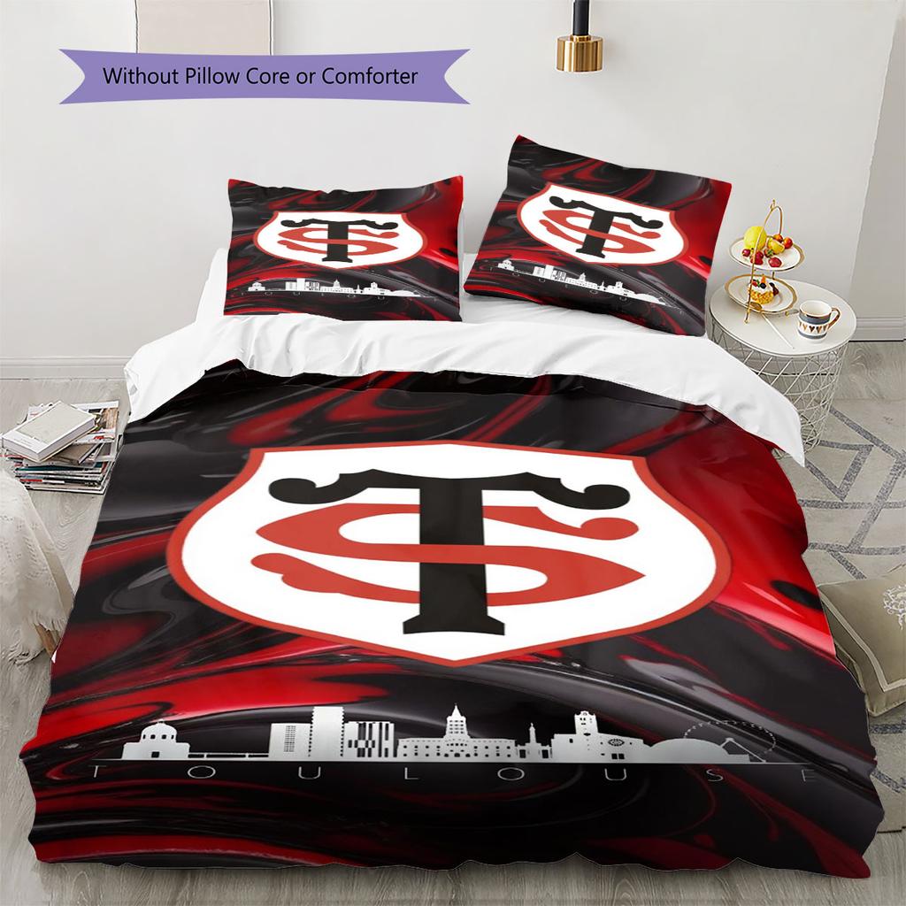 Stade Toulousain Pattern Bedding,Quilt Set Quilt Cover Pillowcase Home Birthday Gift(1 * Duvet Cover + 2 * Pillowcase, Without Core)