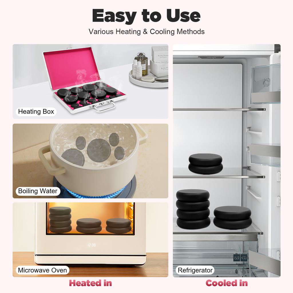 Professional Hot Stone Massage Kit with Heater, 20pcs Natural Volcanic Basalt Stones for Muscle Pain Relief, Home Spa Therapy