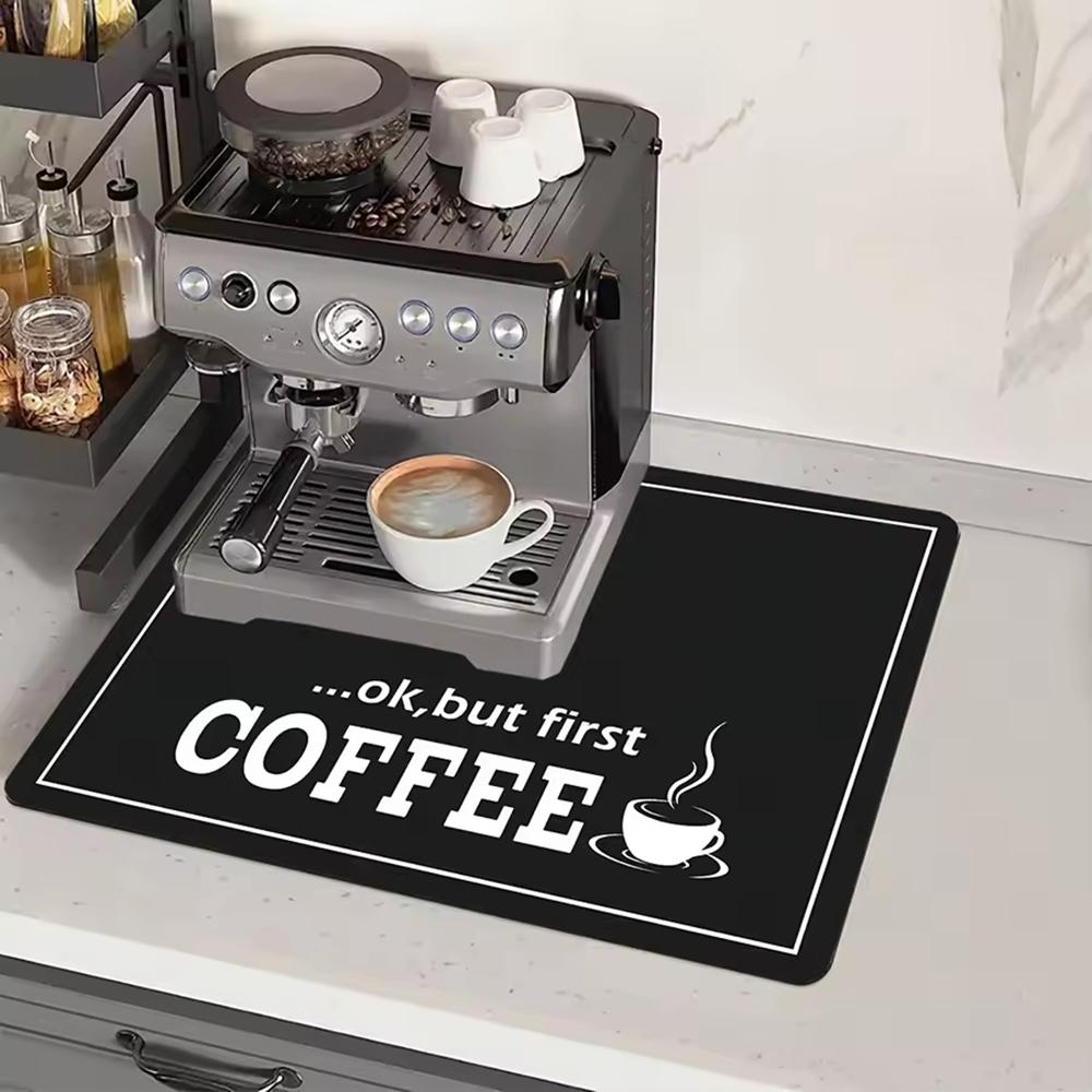 1pc Black Letter Coffee Printed Coffee Machine Mat Modern Minimalist Style Kitchen Counter Quick Water Absorption Drying Mat