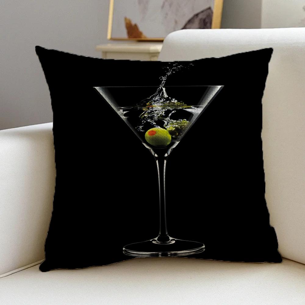 P-Bar Wine Glass Cushion Cover Cushion Cover Pillowcase, Anti-Mite Invisible Zipper, Linen Sofa Cushion