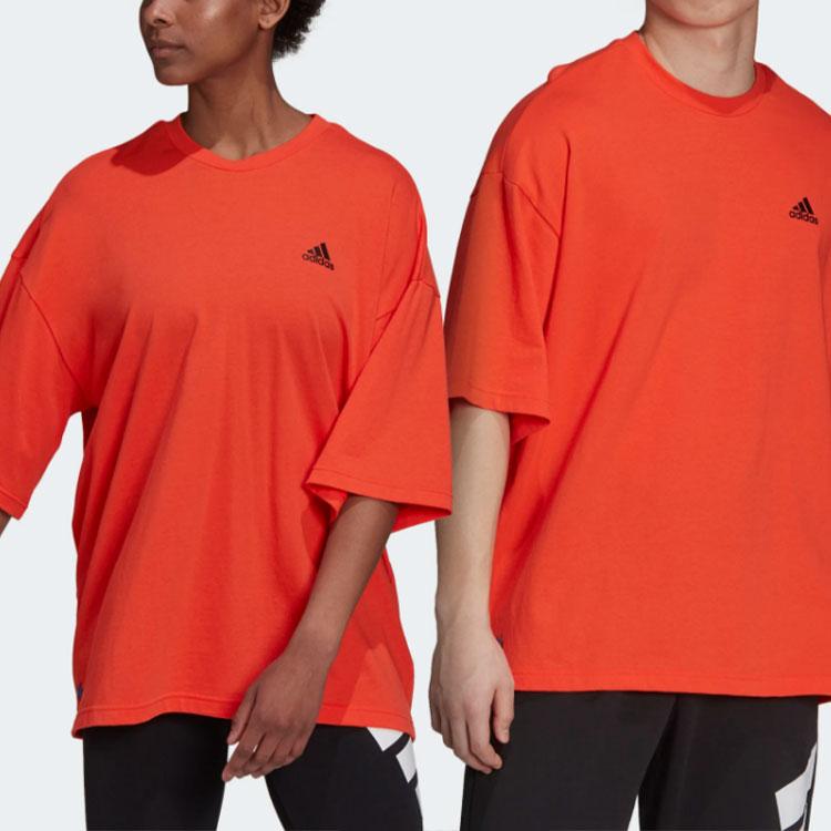 Adidas Solid Color Logo Casual Crew Neck Short Sleeve T-Shirt Unisex Tops Semi-Fluorescent-Red H61131