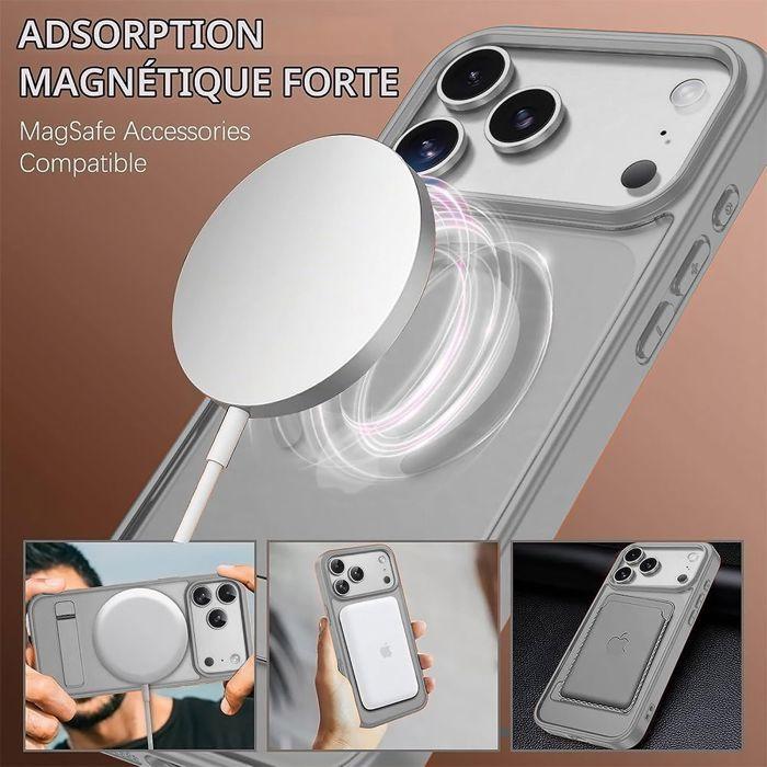 Coque pour iPhone 18 Pro, Antichoc Anti-Rayures avec Cercle Magnétique et Support - Gris